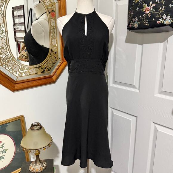 NWT Vintage Y2K Dawn Joy Evening Black Beaded Keyhole Formal Halter Dress 10/M - Picture 3 of 8